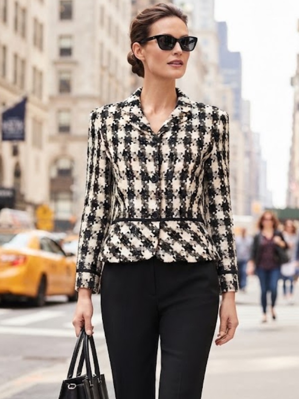 Vintage Talbots Classic Silk Houndstooth Metallic Tweed Button Front Blazer
